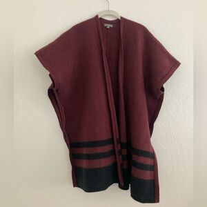 L.L. Bean Signature 100% Lambs Wool Open Front Long Line Cardigan Black Red OS